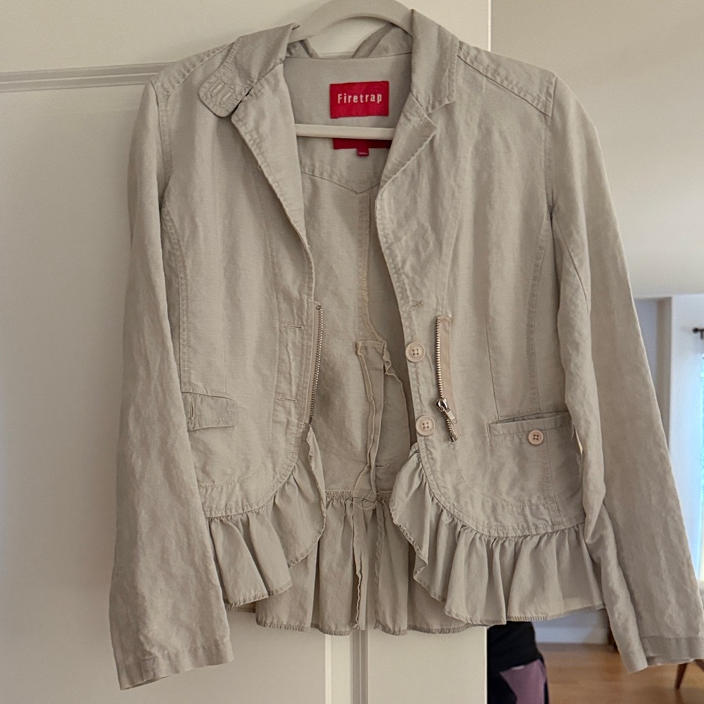 Women's Cream Jacket with Ruffle Hem